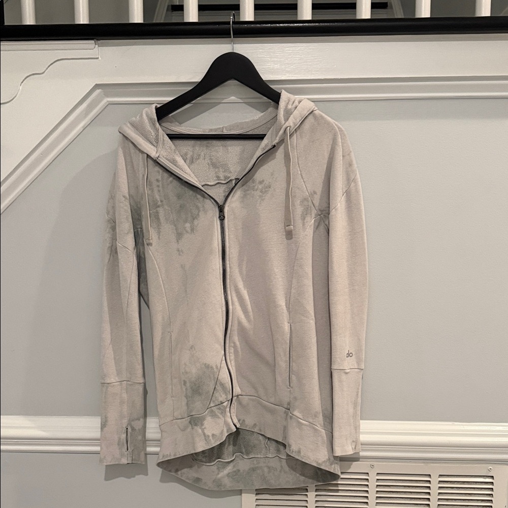 ALO Yoga Gray Tie-Dye Zip-Up Hoodie